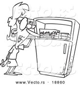 Vector of a Cartoon Woman Standing by a Freezer During a Hot Flash - Outlined Coloring Page by Toonaday