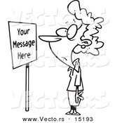 Vector of a Cartoon Woman Staring at a Sign with Sample Text - Coloring Page Outline by Toonaday
