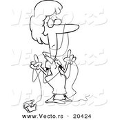 Vector of a Cartoon Woman Tangled in Dental Floss - Coloring Page Outline by Toonaday