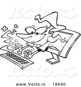 Vector of a Cartoon Woman Typing from a Computer Screen - Outlined Coloring Page by Toonaday