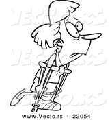 Vector of a Cartoon Woman Using Crutches - Outlined Coloring Page by Toonaday