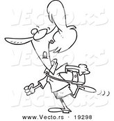 Vector of a Cartoon Woman Walking to Her Destination - Outlined Coloring Page by Toonaday