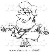 Vector of a Cartoon Woman Wearing Jewels - Coloring Page Outline by Toonaday
