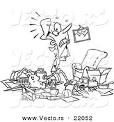 Vector of a Cartoon Woman with a Messy Living Room - Outlined Coloring Page by Toonaday