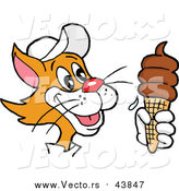 Vector of a Cat Holding a Chocolate Waffle Ice Cream Cone by LaffToon