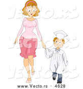 Vector of a Caucasian Graduate Boy Holding Hands with His Mom by BNP Design Studio