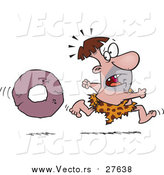 Vector of a Caveman Running Away from a Rock Wheel - Cartoon Style by Toonaday