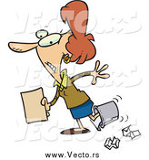 Vector of a Clumsy Brunette White Businesswoman Walking with Her Foot in a Trash Bin by Toonaday
