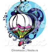Vector of a Colorful Hot Air Balloon in Flight with Wind and Bubbles over Blue Background by Chromaco