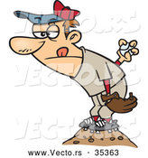 Vector of a Competitive Cartoon Baseball Pitcher on the Mound Getting Reading to Throw the Ball by Toonaday