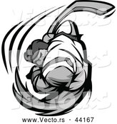 Vector of a Competitive Cartoon Hockey Player Swinging - Grayscale Version by Chromaco