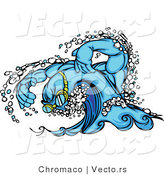 Vector of a Competitive Swimming Wave Mascot Wearing Goggles and Moving Swiftly by Chromaco