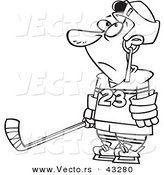 Vector of a Confused Cartoon Hockey Player with a Puck Stuck in His Helmet - Coloring Page Outline by Toonaday