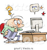 Vector of a Confused Cartoon Man Teaching Himself How to Use a Computer by Gnurf