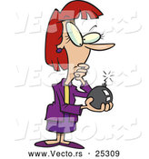 Vector of a Contemplating Cartoon Businesswoman Holding a Lit Bomb by Toonaday