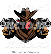 Vector of a Cowboy Outlaw Pointing Two Loaded Hand Guns by Chromaco