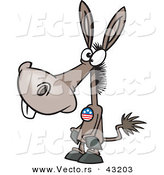 Vector of a Democratic Cartoon Donkey Wearing a Red, White, and Blue Button over His Chest by Toonaday