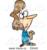 Vector of a Desperate Cartoon Businesswoman Pleading to God on Her Knees by Toonaday