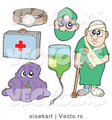 Vector of a Digital Collage; Headlamp, First Aid Kit, Virus, IV, Doctor, and a Sick Guy by Visekart