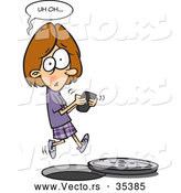 Vector of a Distracted Cartoon Girl Texting While Falling into a Uncovered Manhole by Toonaday