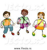 Vector of a Diverse Stick Boy and Girl Students Walking by BNP Design Studio