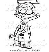 Vector of a Dorky Cartoon Boy Graduate Posing - Coloring Page Outline Version by Toonaday