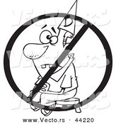 Vector of a Dunce Cartoon Man Sitting on a Stool Under a Restricted Symbol - Coloring Page Outline by Toonaday