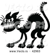 Vector of a Evil Cartoon Black Halloween Cat - Black and White by Zooco