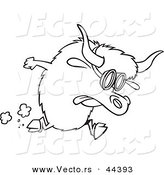 Vector of a Fast Cartoon Yak Wearing Goggles While Running in a Race - Coloring Page Outline by Toonaday