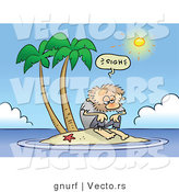 Vector of a Fatigued Cartoon Man Stranded on a Tiny Island on a Hot Summer Day by Gnurf