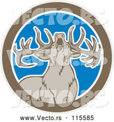 Vector of a Fearless Howling Buck Deer in a Brown White and Blue Circle by Patrimonio