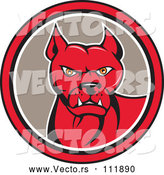 Vector of a Fearless Pitbull Guard Dog in a Red Black White and Taupe Circle by Patrimonio