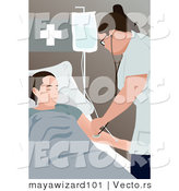 Vector of a Female Nurse Using Stethoscope on Patient in a Medical Room by Mayawizard101
