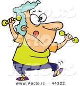 Vector of a Fit Cartoon Old Lady Working out with Dumbbells by Toonaday