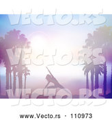 Vector of a Fit Silhouetted Lady Doing Yoga Between Palm Trees Against a Sunset in Purple Tones by KJ Pargeter