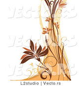 Vector of a Floral Grunge Background with Orange and Brown Waves and Vines by L2studio