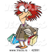 Vector of a Frazzled Cartoon Shopper Woman Carrying Shopping Bags by Toonaday