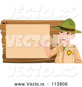 Vector of a Friendly Cartoon White Male Park Ranger Presenting Notices on a Board by Pushkin