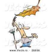 Vector of a Frightened Cartoon Man Watching a Giant Autumn Leaf Fall Towards Him by Toonaday