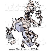 Vector of a Frightening Cartoon Mummy Sitting on a Toilet While Screaming for Toilet Paper by Zooco