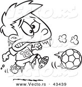 Vector of a Frozen Cartoon Boy Playing Soccer - Coloring Page Outline by Toonaday