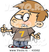 Vector of a Frusterated Cartoon Boy Trying to Dental Floss by Toonaday