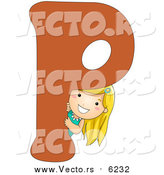 Vector of a Girl Beside Alphabet Letter P by BNP Design Studio