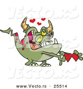 Vector of a Green Cartoon Monster Showing Valentine Love Hearts by Toonaday