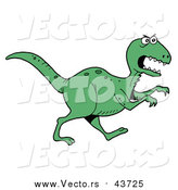 Vector of a Green T-Rex Dinosaur in Profile, Running to the Right by LaffToon