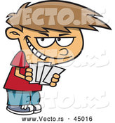 Vector of a Grinning Cartoon Boy Holding Blank Paper Cards by Toonaday