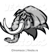 Vector of a Grinning Cartoon Elephant Mascot Staring with Intimidating Eyes and Long Tusks by Chromaco