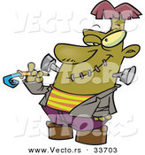 Vector of a Grinning Cartoon Frankenstein with a Party Noise Maker at a Halloween Party by Toonaday