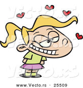 Vector of a Grinning Cartoon Girl with Love Hearts Floating Above Her Head by Toonaday