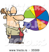 Vector of a Grumpy Cartoon Businessman Eating a Slice of a Pie Chart by Toonaday